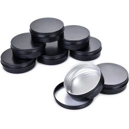 Empty Black Aluminum Tin Cans Refillable Bottle Jar Cosmetic Cream Lip Balm Containers with Screw Lids