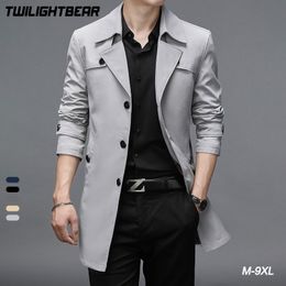 Oversized Long Trench Men s Windbreaker Coat 8XL Male Solid Slim Fat Business Casual Men Clothing Outerwear Jackets 220727