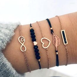 Pcs Set Bohemian Black Rope Gold Multilayer For Women Leaves Heart Crystal Bead Charm Bangle Boho Jewelry Link Inte22Link Chain