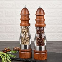 Wooden Salt Pepper Grinder Set Wood and Acrylic Mills Adjustable coarseness ceramic grinder 220524