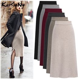 KarSaNy Autumn Winter Knit Pencil Skirt Women Plus Size High Waist s Knited Split Midi For 6XL 220401