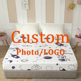 Customized Po Elastic Bed Cover Luxury Cartoon Anime Fitted Sheet Queen for Kids Crib Adults Soft Mattress Cover Home 220616