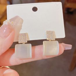 Dangle & Chandelier Micro Pave Square Opal Earrings 2022 New Temperament Dangle Earings Jewelry
