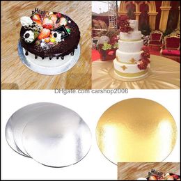 Baking Pastry Tools Bakeware Kitchen Dining Bar Home Garden 5Pcs 8/10/12/14 Inch Gold Round Cake Board Circle Base Cupcakes Sta Dh7Nw