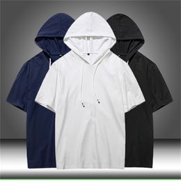 Summer Men tshirt Casual Solid Loose Hooded Tops Tees Shirts Male Sportswear Hoodie Short Sleeve Mens T-shirt Clothing 220323