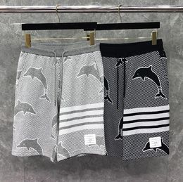 Men's Shorts Fashion Brand Casual Men Summer Dolphin Pattern Cotton Sports Trousers Knee Length Striped Women ShortsMen's