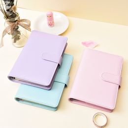 Macaron Color A5 A6 6 Ring Binder PU Clip-on Notebook Leather Loose Leaf Notebook Cover Notebooks Journal Kawaii Stationery sxjun8