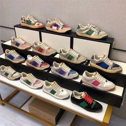 Italian Screener Casual shoes Men Women Sneakers Classic Vintage Leather Web Sneaker beige ebony green Jewellery embellished Blue Purple man women Trainers