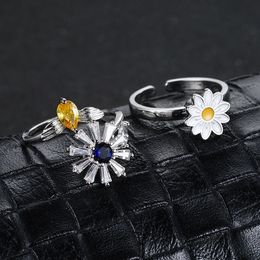 Rotatable Rings band Adjustable Diamond Eye Sunflower Daisy Decompression Micro-inlay Zircon Flower Rings Fashion Jewellery gift