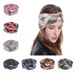 Women Headbands Fashion Girls Sports Headband Printing Leaf grid design Head Wraps Winter Elastic Streetwear Accessories de558