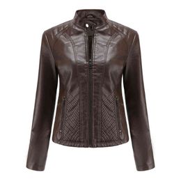 Leather Jacket Women New Spring Autumn Jackets Ladies Motorcycle Large Size Stand Collar PU Leather Jacket Female Outerwear 3XL L220728