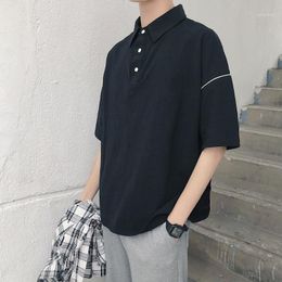 Summer Ins Drop Shoulder Men's Fashion Lapel Top Clothes Korean Loose 5 / Sleeve Versatile Hong Kong Style T-shirt Polos