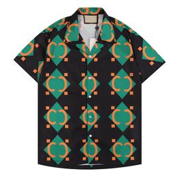 Designers Bowling Shirts Men's Fashion letter Hawaiian button Business shirt Casual Men Slim Fit Short Sleeve Dress Collar Dress beach blouse