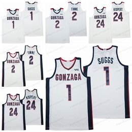 Nikivip 2021 Jalen Suggs College Basketball Jersey 2 Drew Timme 24 Corey Kispert Gonzaga Men's All Stitched White Size S-XXXL Top Quality