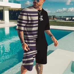 Summer Men s short sleeved Sports suit set 3D trend printing T shirt sportswear digital 2 Piece clothing 220621