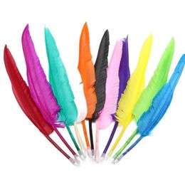 1000Pcs Retro Style Feather Quill Plastic Ballpoint Pen For Office Student Home Decor Random Colour