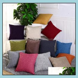 Pillow Case Bedding Supplies Home Textiles Garden Ll Solid Colour Burlap Plain Ers Cushion Er Shams Linen Squa Dh1Sw