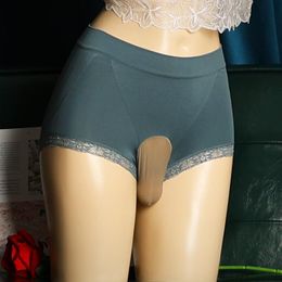 Underpants Sexy Lace Men's Underwear Modal Boxer Solid Color Sgun Separation Jj Set Of Eggs Penis Hole UnderwearUnderpants