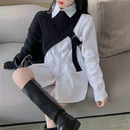 Two Pieces Sets Women Blouses Fashion Sweaters with Shirts Women Sets Tops Femme Shirts 210302