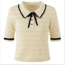 518 2022 Summer Kint Cardigan Short Sleeve Lapel Neck Brand Same Style Sweater Plaid Luxury Womens Clothes yl