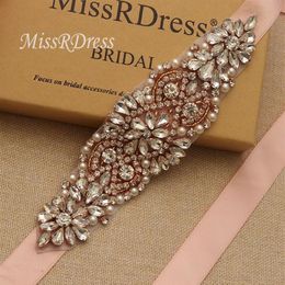 rose gold wedding sash Canada - Wedding Sashes MissRDress Rhinestones Belt Pearls Stain Bridal Rose Gold Crystal Sash For Evening Gown JK849233Q