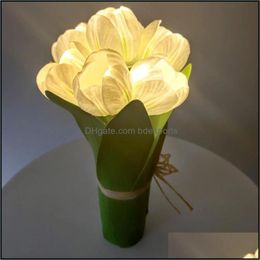 Decorative Flowers Wreaths Festive Party Supplies Home Garden Simation Tip Flower Led Bouquet Glowing Warm Light Lamp Artificial For Weddi