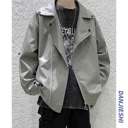 Spring Autumn New Brand Casual Motor Biker Leather Jacket Coat Men Zipper Outwear Black Grey Faux Leather Jackets Men 210412