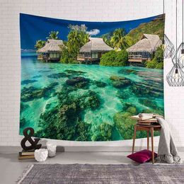 Summer Plamp Carpet Wall Fabric Hippie Sunset Seaside Landscape Nature Wall Blanket Bohemian Decor Hanging Wall Rugs J220804