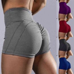 Women Sport Shorts Yoga Clothing Gym Solid Colour High Waist Push Up For Ladies Shorts Leggings Fitness Seamless Tight Sportswear Y220417