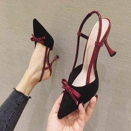 Ladies Classic Dress High Heels Spring Summer New Style Frosted Suede Bow High Heels Pointed Toe Fashion Sexy High Heels Women G220527