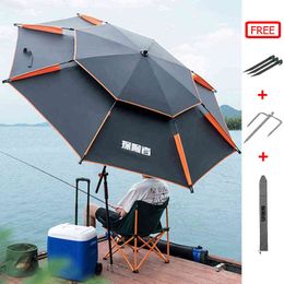 Fishing Umbrella Camping Outdoor Double-Layer Fold Sun Protection Anti UV Sunshade Waterproof Awning Rain Parasol Umbrella H220419