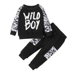 Citgeett Autumn Kids Toddler Boy Fall Outfits Letter Print Long Sleeve Tops And Elastic Waist Pants Spring Clothing Set J220711