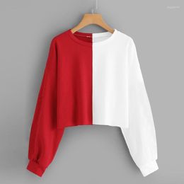 Short Oversized Hoodies Women Sweatshirts Tops Splice Harajuku Streetwear O Neck Black White Autumn Cropped Pullover