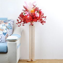 decoration Crystal Roman Column Shiny Gold flowers vase crystal Pillar Stand Wedding Tables Flower Candle Centerpieces table Event imake398