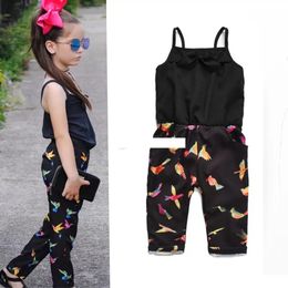 2018 Baby Birdie print suspender pants romper girls Hang neck Jumpsuits INS new summer kids clothes