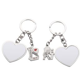 Sublimation Blank Couple Keychain Pendant Love Heart CZ Puzzle Matching Heart Key chains set Blanks for 2 her and him