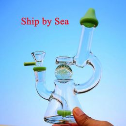 Unique Glass Bongs Green Purple Glow In The Dark Ball Hookahs Inverted Showhead Percolator Water Pipes With Bowl Slitted Donut Perc 14mm Dab Rigs