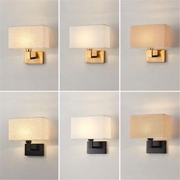 Wall Lamp Minimalist Black Or Bronze Sconces With Rectangle White Yellow Fabric Shade For Bedroom Hallway LightsWall