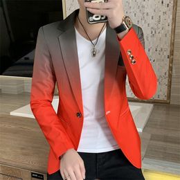 Blazer men Male Gradient suit jacket Masculino Korean Style slim fit Casual Men fashion trend dress jacket 220514