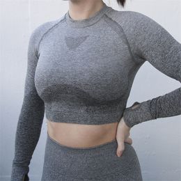 Nepoagym Ombre Cropped Seamless Long Sleeve Crop Top Workout Shirts for Sports Tops Gym Women T200331 T200401