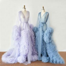 long cocktail dresses for weddings UK - Maternity Robes Boutique Occasion Dresses Women Long Tulle Bathrobe Dress Po Shoot Birthday Party Bridal Fluffy Evening Sleepwe286W