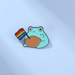 Creative cartoon frog takes rainbow flag shape enamel alloy Brooch clothes backpack accessories anti light buckle