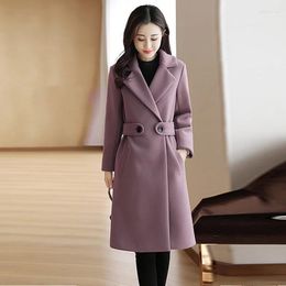 Women's Wool & Blends 2022 Women Coat Autumn Winter Clothing Female Elegant Button Red Causal Long Plus Size Balck Phyl22