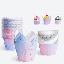 Gradient Cupcake Liners Cake Baking Cups Greaseproof Paper Muffin Wrappers Dessert Holder for Party Wedding