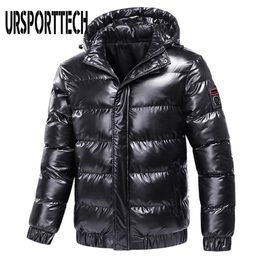 Bright Leather Winter Men's Jacket Casual Parka Outwear Waterproof Thicken Warm Stand Collar Outwear Coat Men Clothing 201127