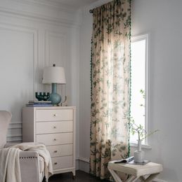 Curtain finished cotton linen printing Turquoise curtains semi shading kitchen curtain floating window