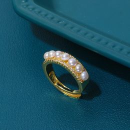 French Design Ins Wind Freshwater Pearl Ring Female 14K Note Gold Micro-set Multi-bead Ring Jewelry Wedding Accessories CX220325