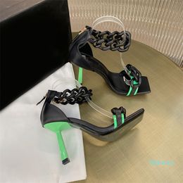 Metal chain sandals women's calf leather material multi color choice fashion versatile banquet Street