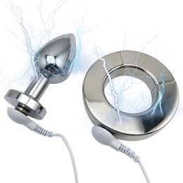 Electro Heavy Scrotum Ring Stretcher Magnetic Cock Stainless Steel Anal Plug Male Ball Pendant Therapy Massager sexy Toy Men