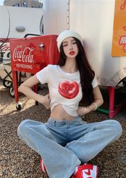 Women's T-Shirt Summer Sexy Girls Crop Top Female Love Print Slim Short-sleeved Women White Black T Shirts O-neck Streetwear